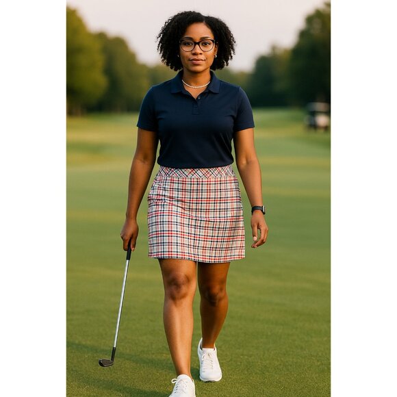IZOD Golf Skort Women’s 18 Red White Blue Plaid Stretch Sun Control UPF 15 - Picture 1 of 7